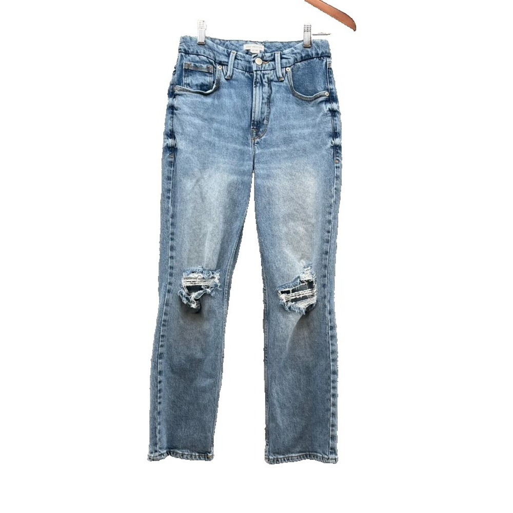 Good American Good Icon Straight Jeans Womens 26 2 Denim Distressed Retro Rocker